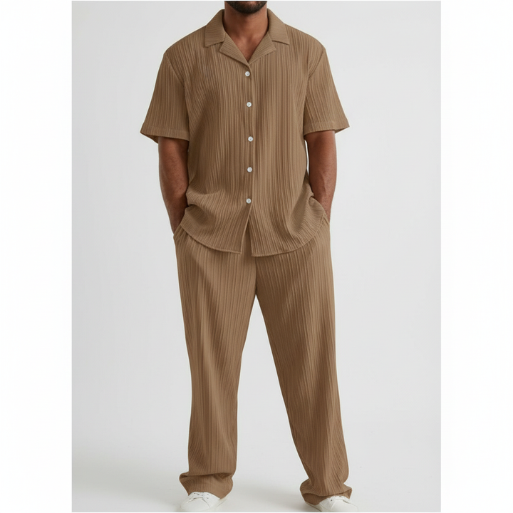 Liam | Men's Set With Cuban Collar Shirt And Pleated Pants | Casual
