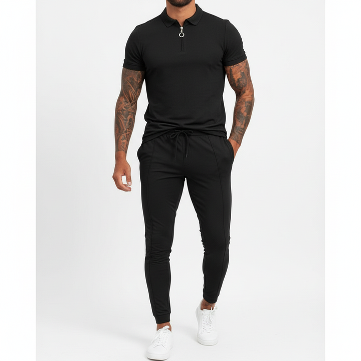 Liam | Men's Summer Set With Zip Polo Shirt And Drawstring Pants | Sporty
