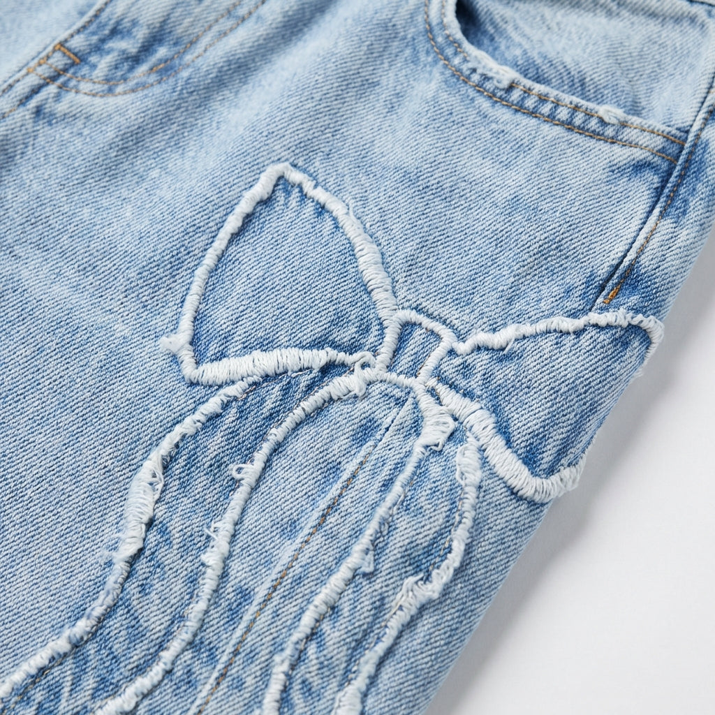 Lily | Women’s Baggy Jeans With Bow Embroidery Detail And Wide Leg | Cute