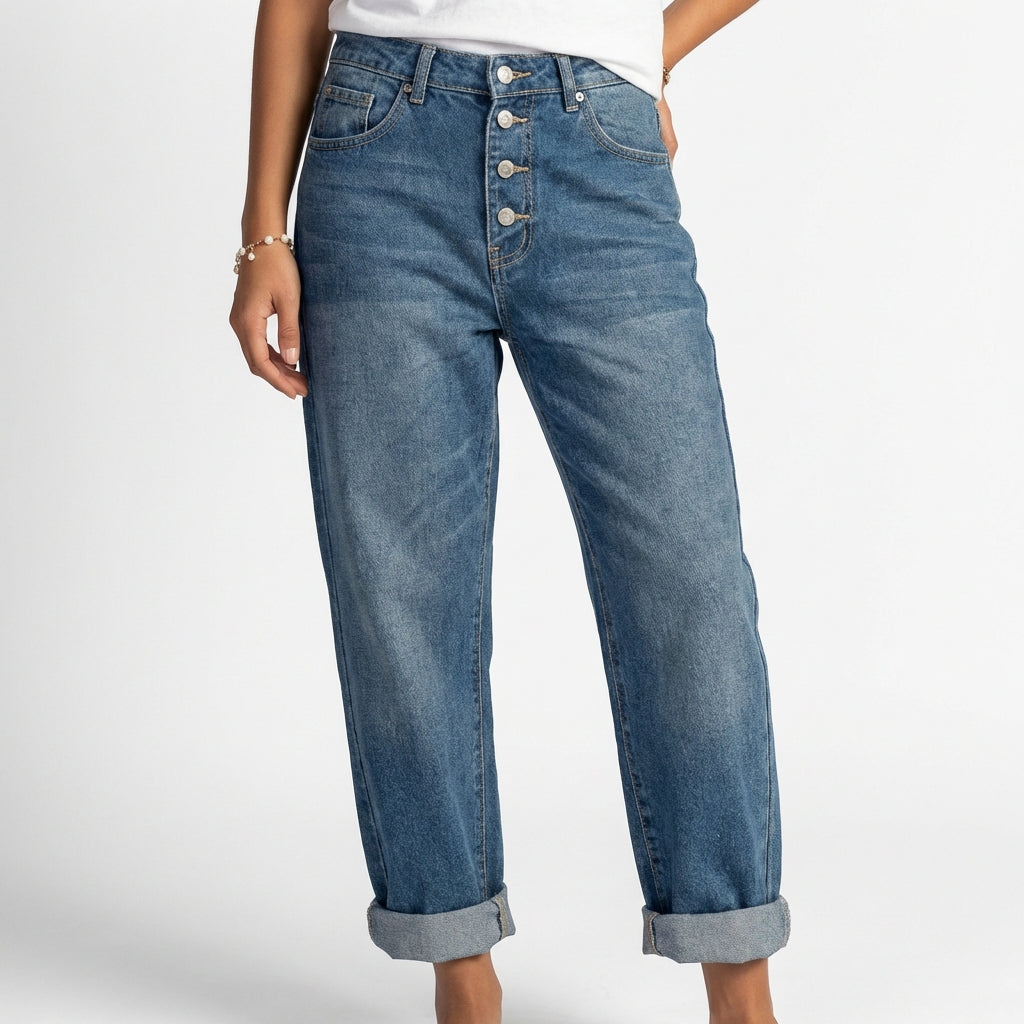 Lily | Women’s Low Rise Jeans With Button Front Detail And Relaxed Fit | Casual