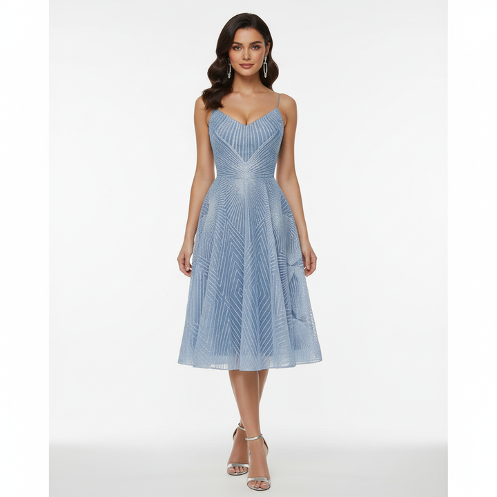 Liora | Women's Cocktail Midi Dress With Elegant Flutter Sleeves And V Neckline