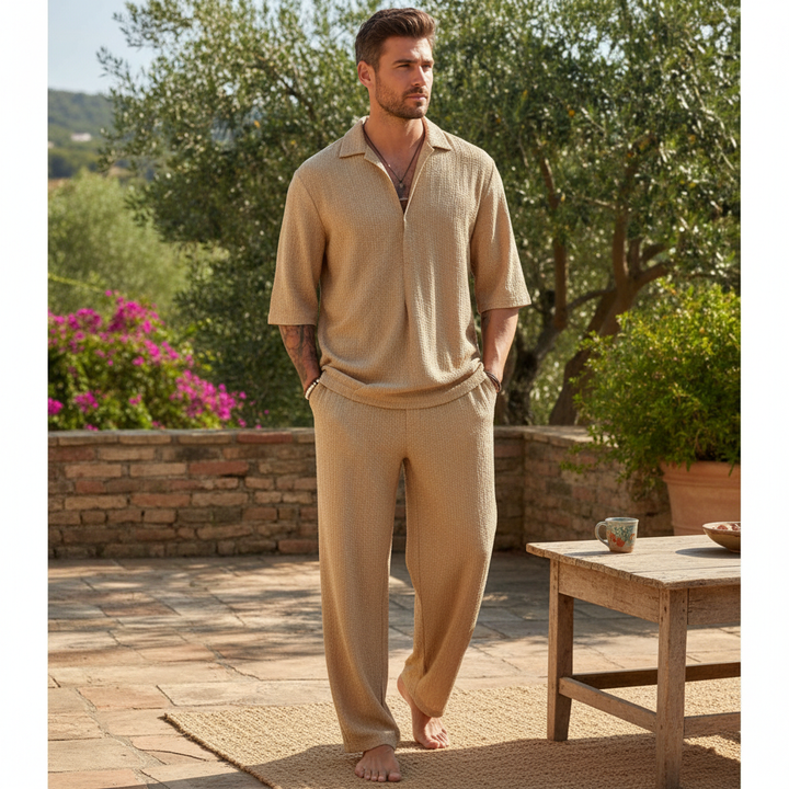 Lucas | Men's 2-Piece Set With Short Sleeve Shirt And Relaxed Trousers | Summer