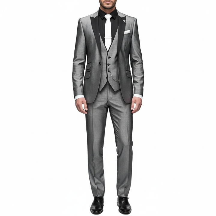 Lucas | Men's Three Piece Suit With Notch Lapel And Contrast Trim | Formal