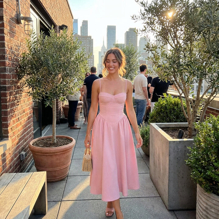Luna | Women’s Formal Midi Dress With Spaghetti Straps And Sweetheart Neckline | Elegant