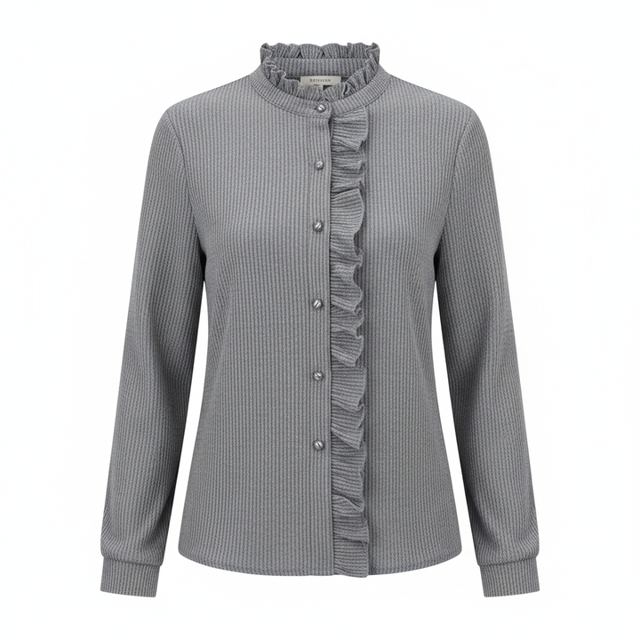 Madison | Women's Blouse With Ruffled Neckline And Contrast Buttons | Elegant