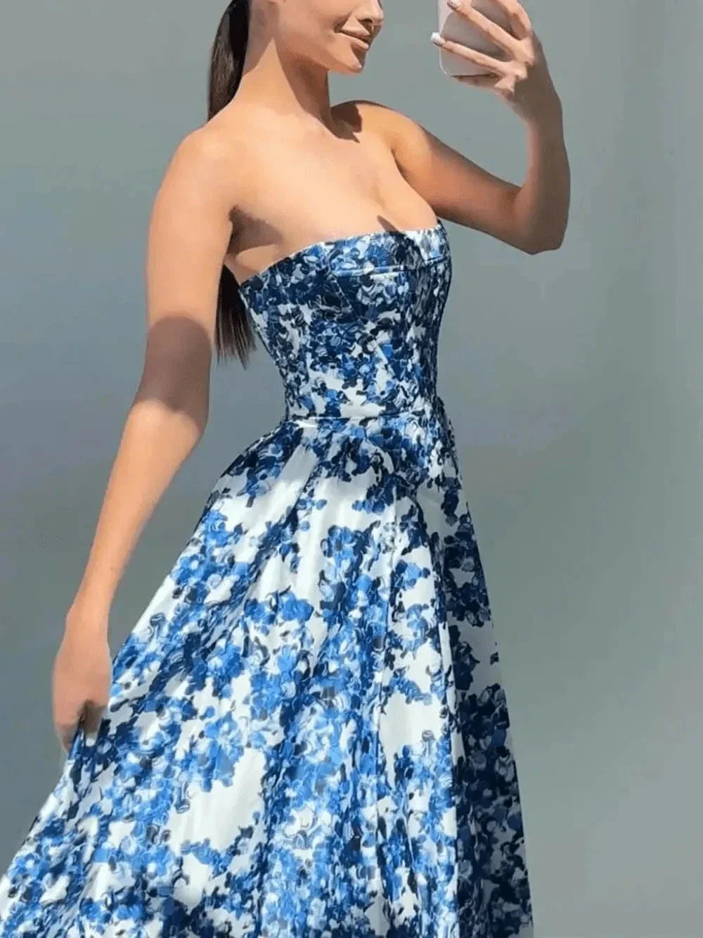 Madison | Women's Bodycon Dress With Strapless Neckline And Pleated Skirt