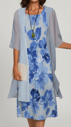 Madison | Women's Cocktail Dress With Floral Print And Sheer Overlay