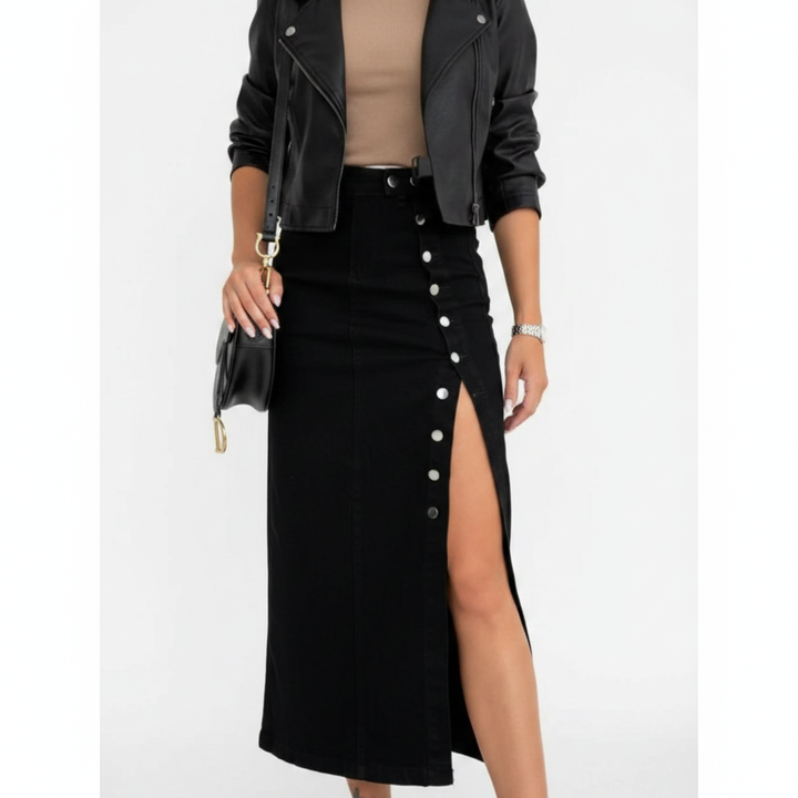 Madison | Women's Denim Skirt With Button Front And Side Slit | Casual