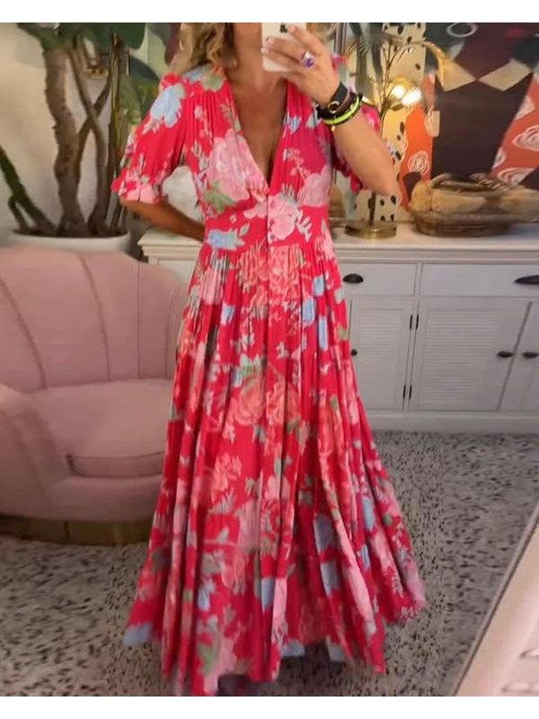 Madison | Women’s Floral Dress With V-Neckline And Flutter Sleeves