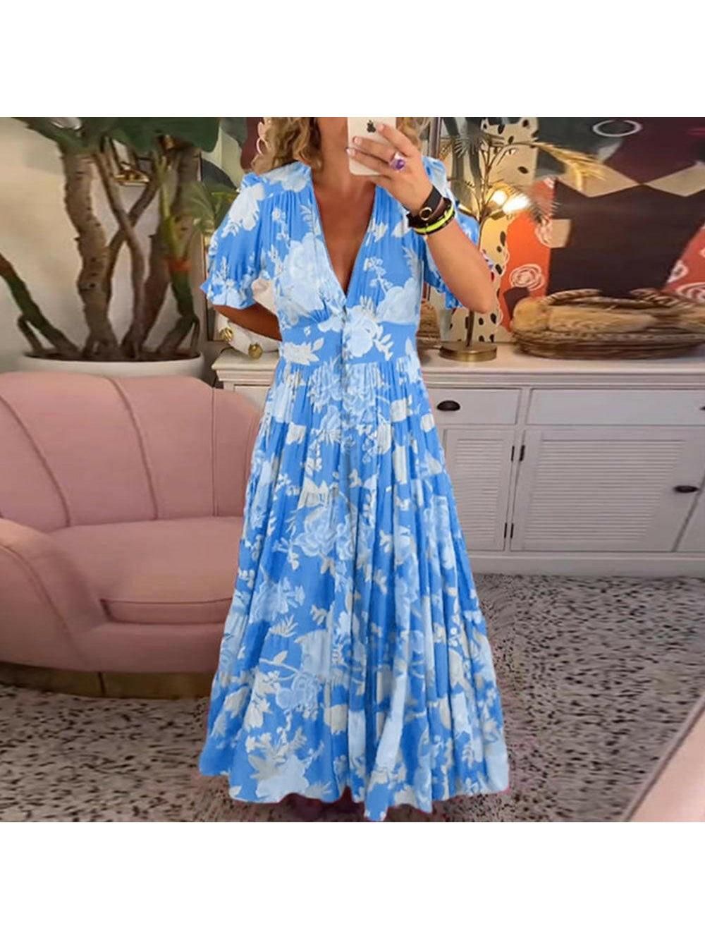 Madison | Women’s Floral Dress With V-Neckline And Flutter Sleeves