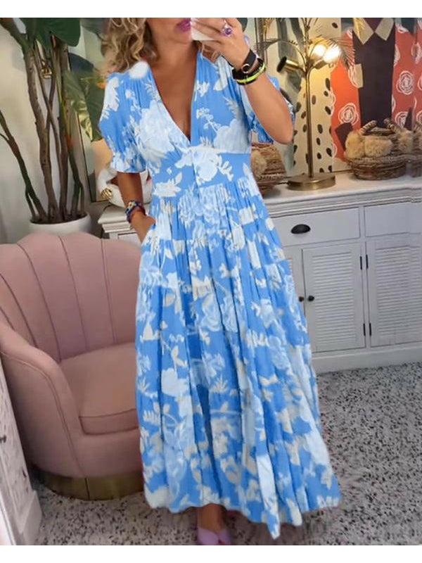 Madison | Women’s Floral Dress With V-Neckline And Flutter Sleeves