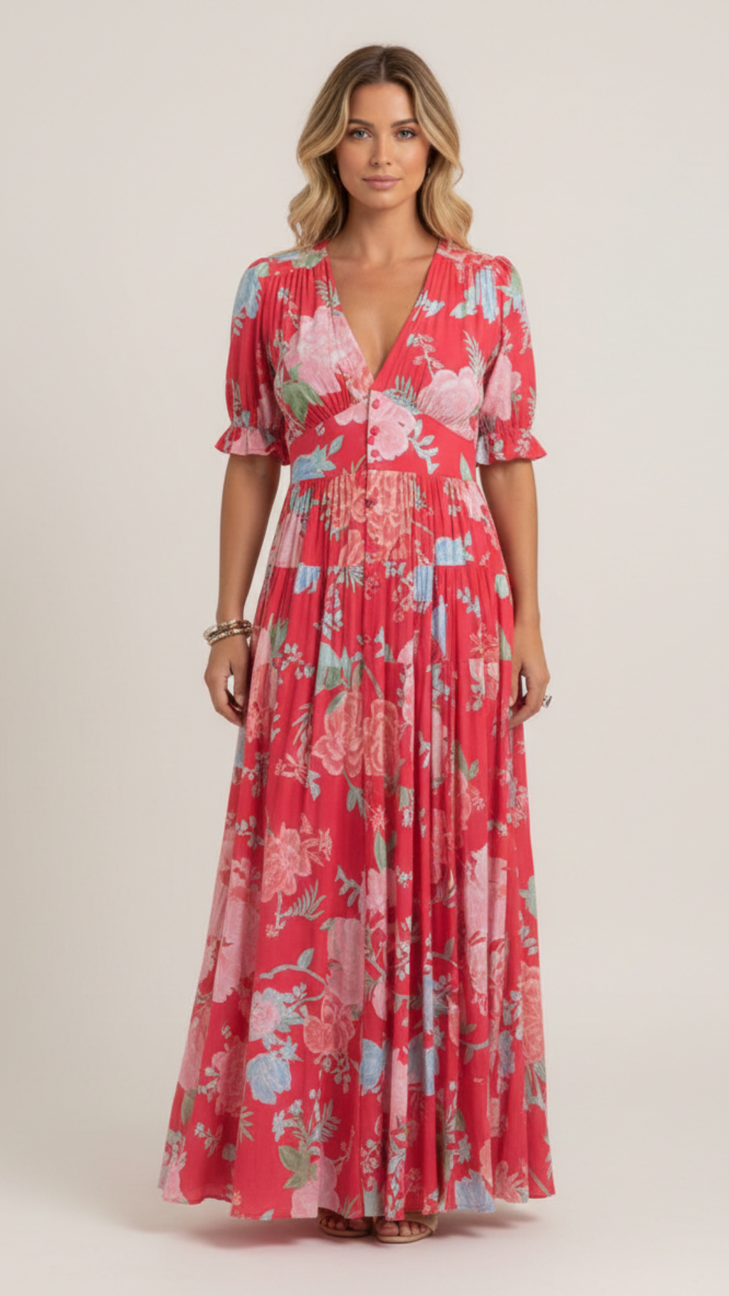 Madison | Women’s Floral Dress With V-Neckline And Flutter Sleeves