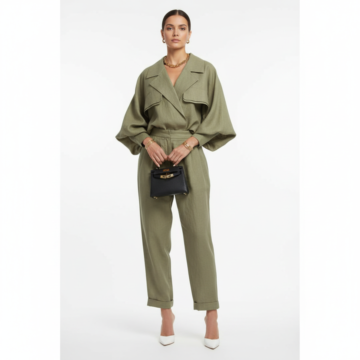Madison | Women's Jumpsuit With Long Sleeves And Flap Pocket Detail | Modern