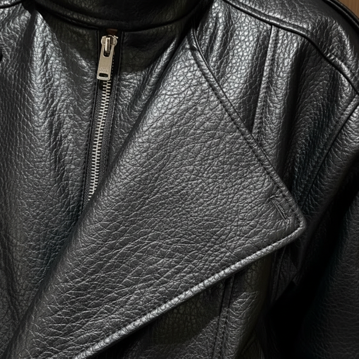 Madison | Women's Leather Jacket With Asymmetric Zip And High Neck | Biker