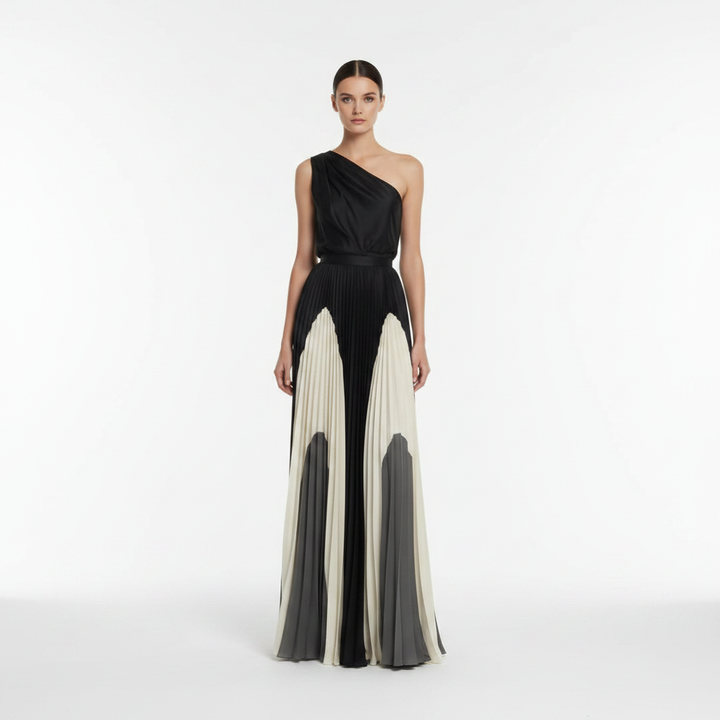 Madison | Women's One Shoulder Dress With Pleated Skirt And Draped Top | Elegant