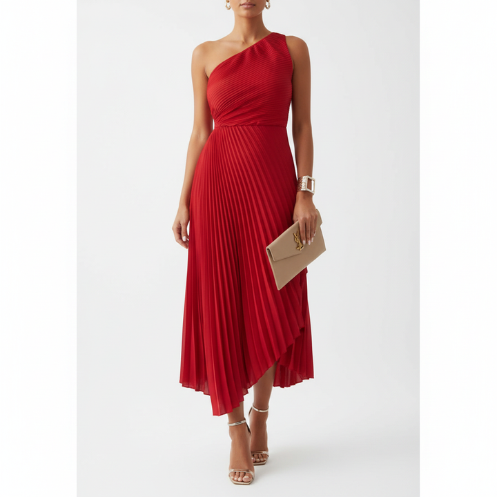 Madison | Women's Wedding Guest Dress With One-Shoulder Neckline And Pleated Skirt | Elegant