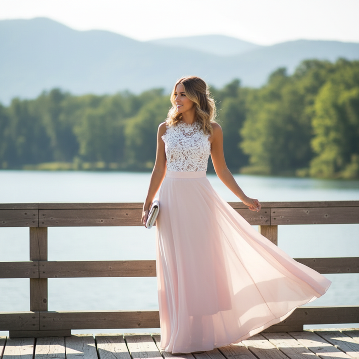 Madison | Women's Wedding Guest Dress With Sleeveless Design And Lace Bodice | Elegant
