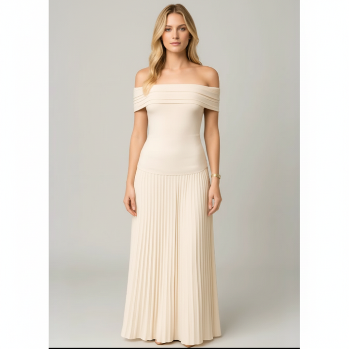 Madison | Women's Wedding Guest Maxi Dress With Off-Shoulder Neckline And Pleated Skirt | Elegant