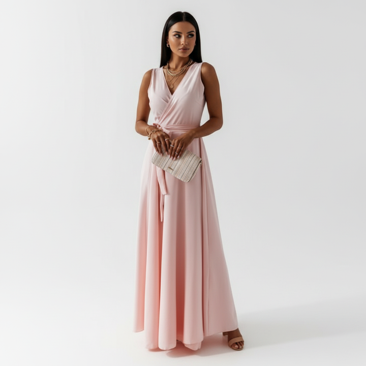 Madison | Women's Wedding Guest Maxi Dress With V-Neck And Tie Waist | Elegant