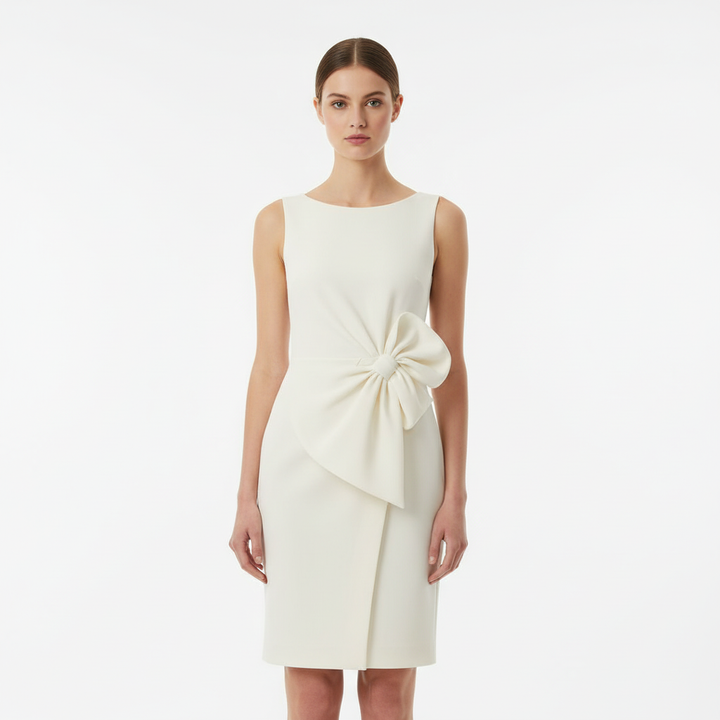 Madison | Women's White Mini Dress With Sleeveless Design And Bow Detail | Elegant