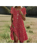 Maribel | Women's Floral Dress With Short Sleeves And Side Slit