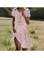 Maribel | Women's Floral Dress With Short Sleeves And Side Slit