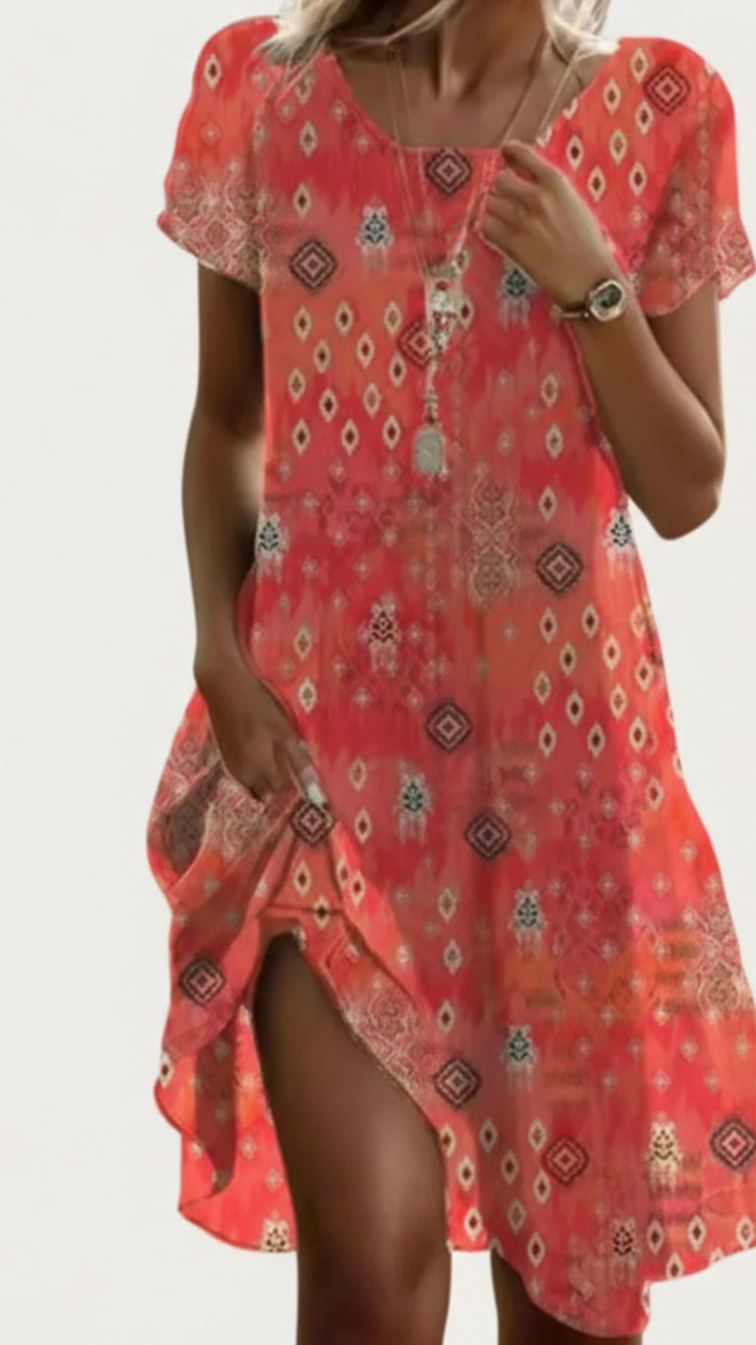 Maribel | Women's Floral Dress With Short Sleeves And Side Slit