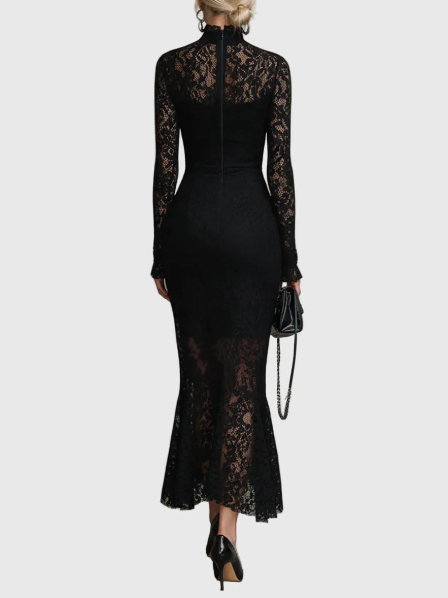 Marivelle | Women's Prom Dress With High Neck And Long Lace Sleeves