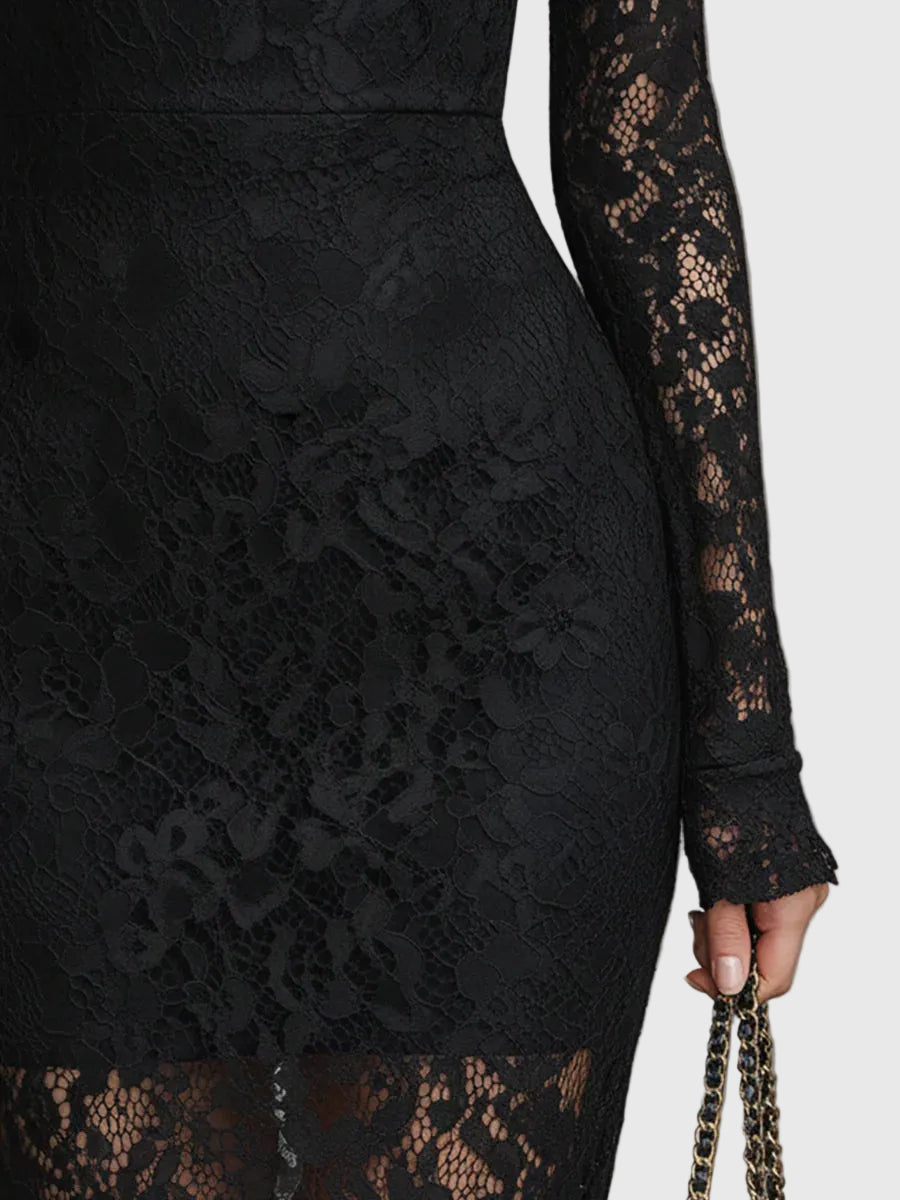 Marivelle | Women's Prom Dress With High Neck And Long Lace Sleeves