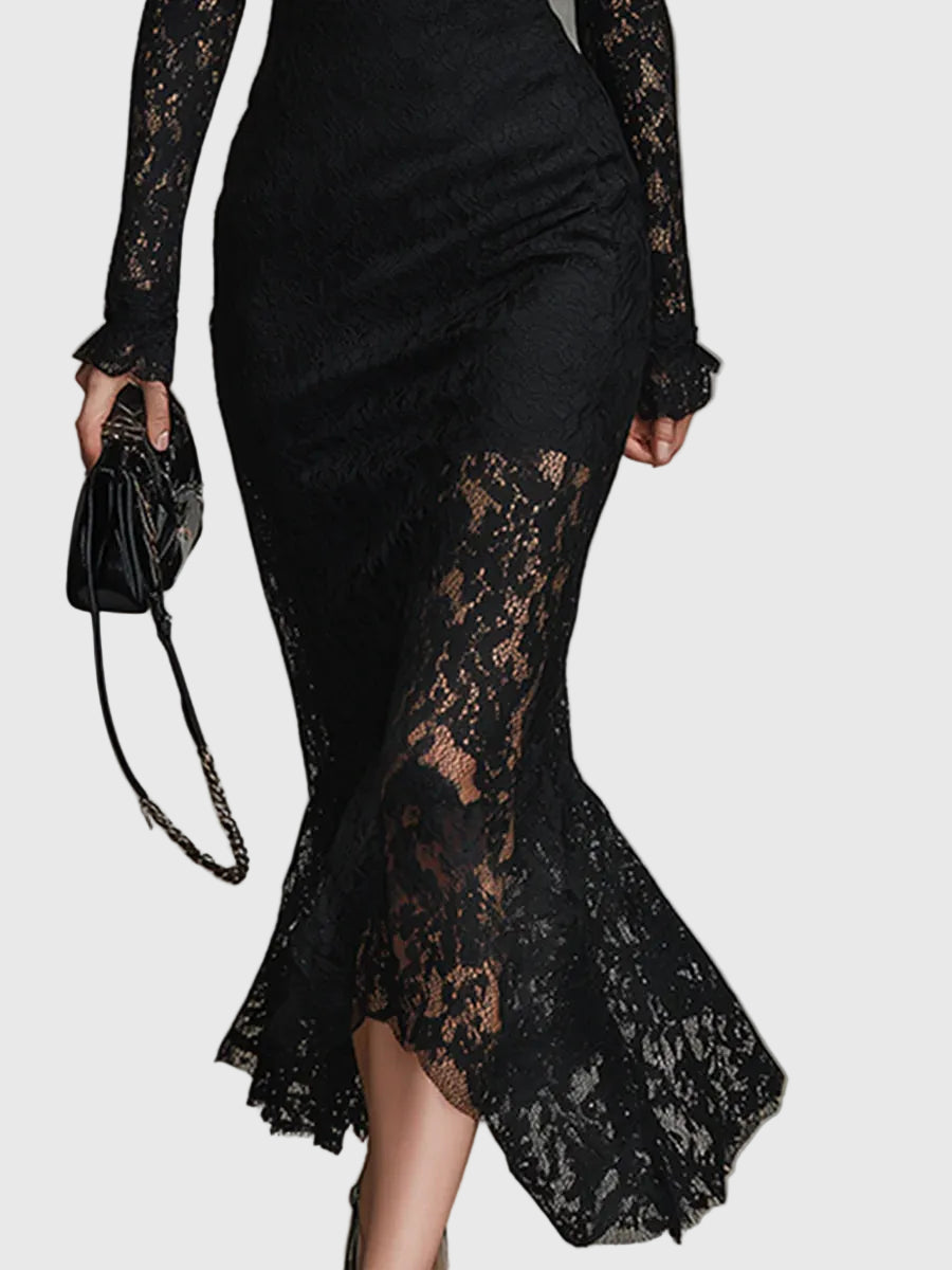 Marivelle | Women's Prom Dress With High Neck And Long Lace Sleeves