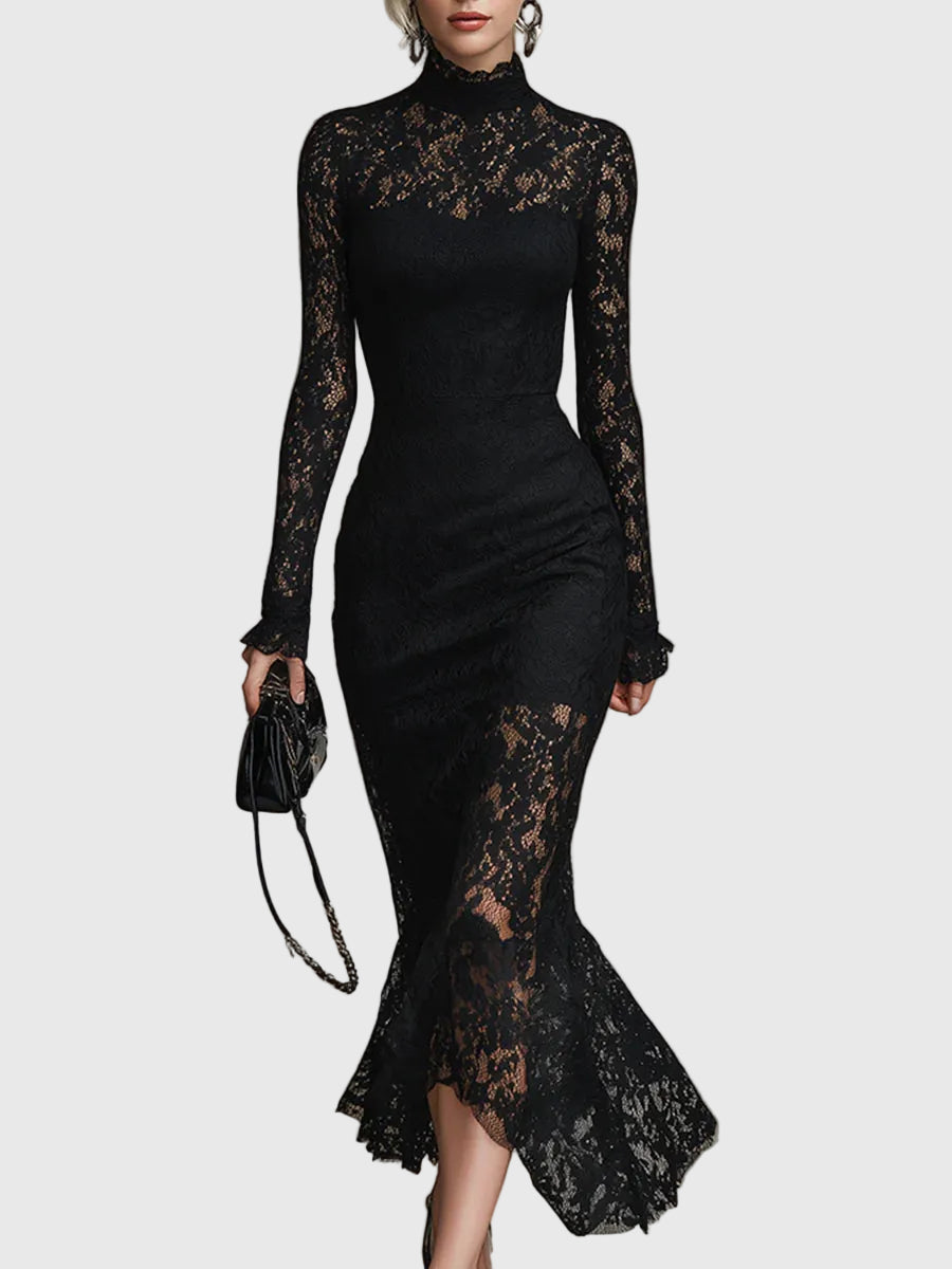 Marivelle | Women's Prom Dress With High Neck And Long Lace Sleeves