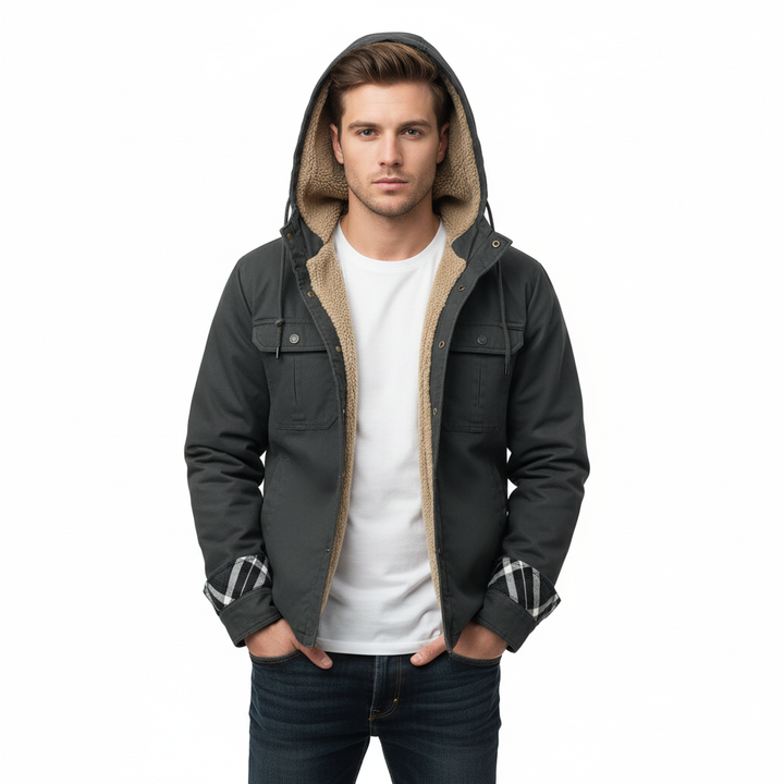 Mason | Men's Sherpa Jacket With Hood And Button Front | Casual