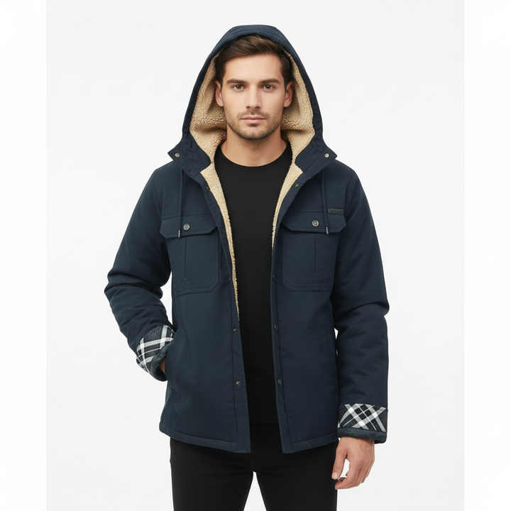 Mason | Men's Sherpa Jacket With Hood And Button Front | Casual