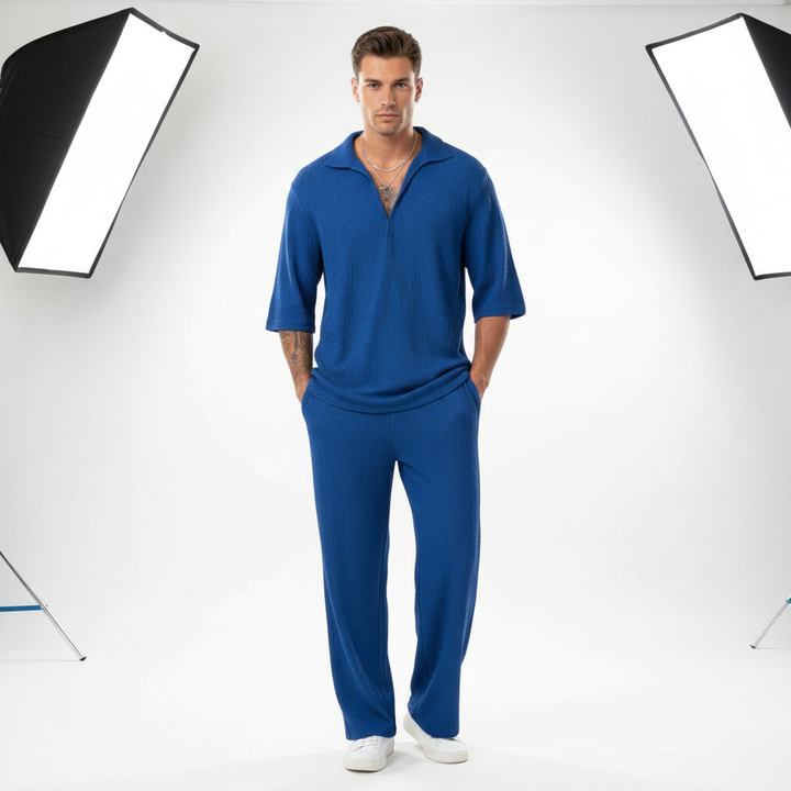 Mason | Men's Two Piece Set With Zip Collar And Relaxed Fit Pants | Casual