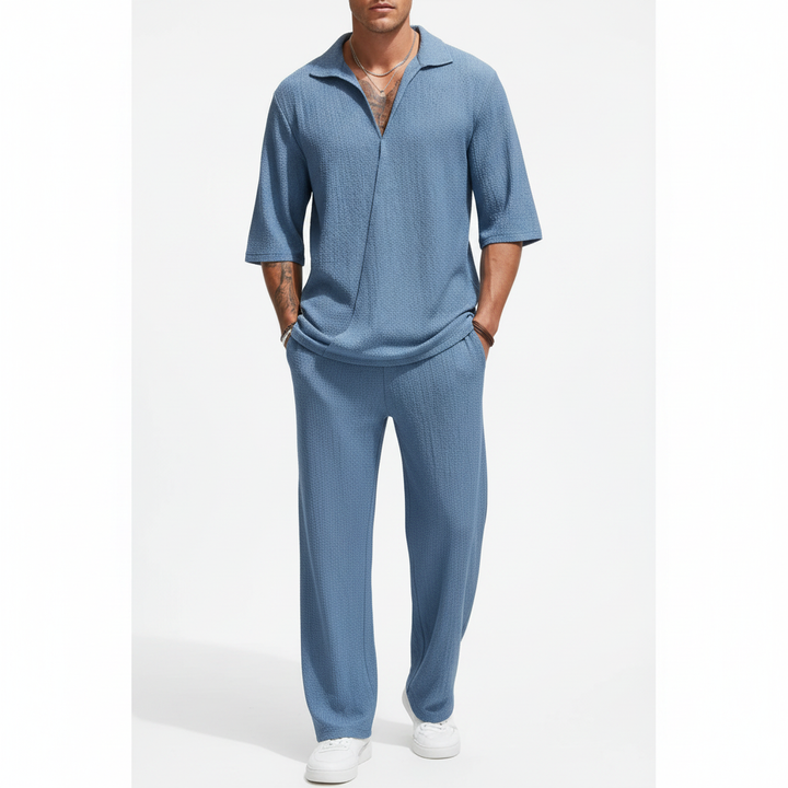 Mason | Men's Two Piece Set With Zip Collar And Relaxed Fit Pants | Casual