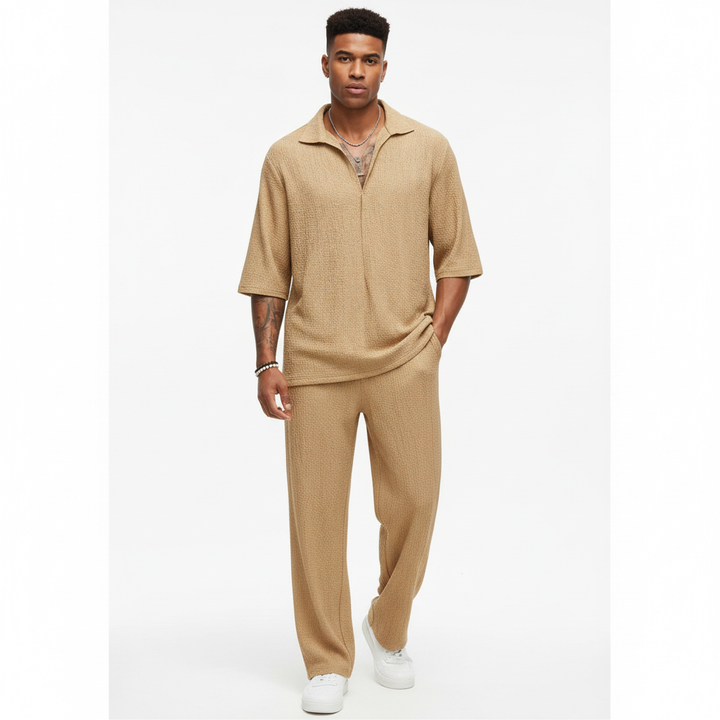 Mason | Men's Two Piece Set With Zip Collar And Relaxed Fit Pants | Casual