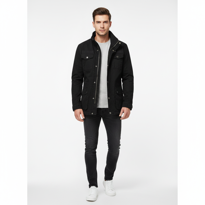 Noah | Men's Denim Jacket With High Neck And Utility Pockets | Casual