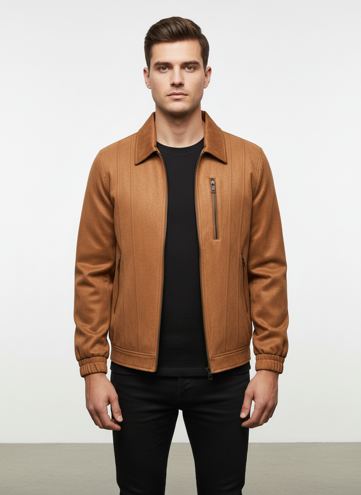 Noah | Men's Leather Jacket With Zip Closure And Side Zip Pocket | Casual