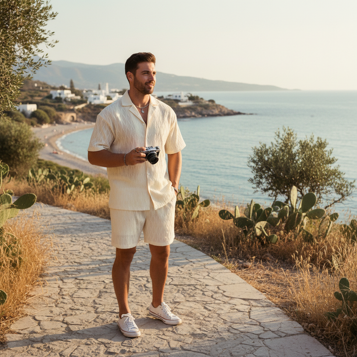 Noah | Men's Two Piece Set With Cuban Collar Shirt And Matching Shorts | Summer