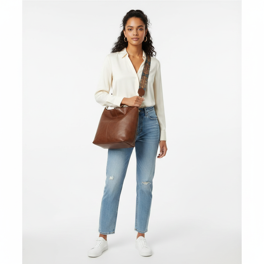 Olivia | Women's Beach Bag With Patterned Strap And Gold Hardware | Bohemian