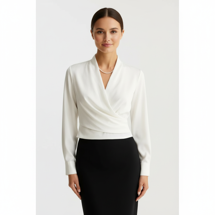 Olivia | Women's Blouse With Draped Front And Long Sleeves | Elegant