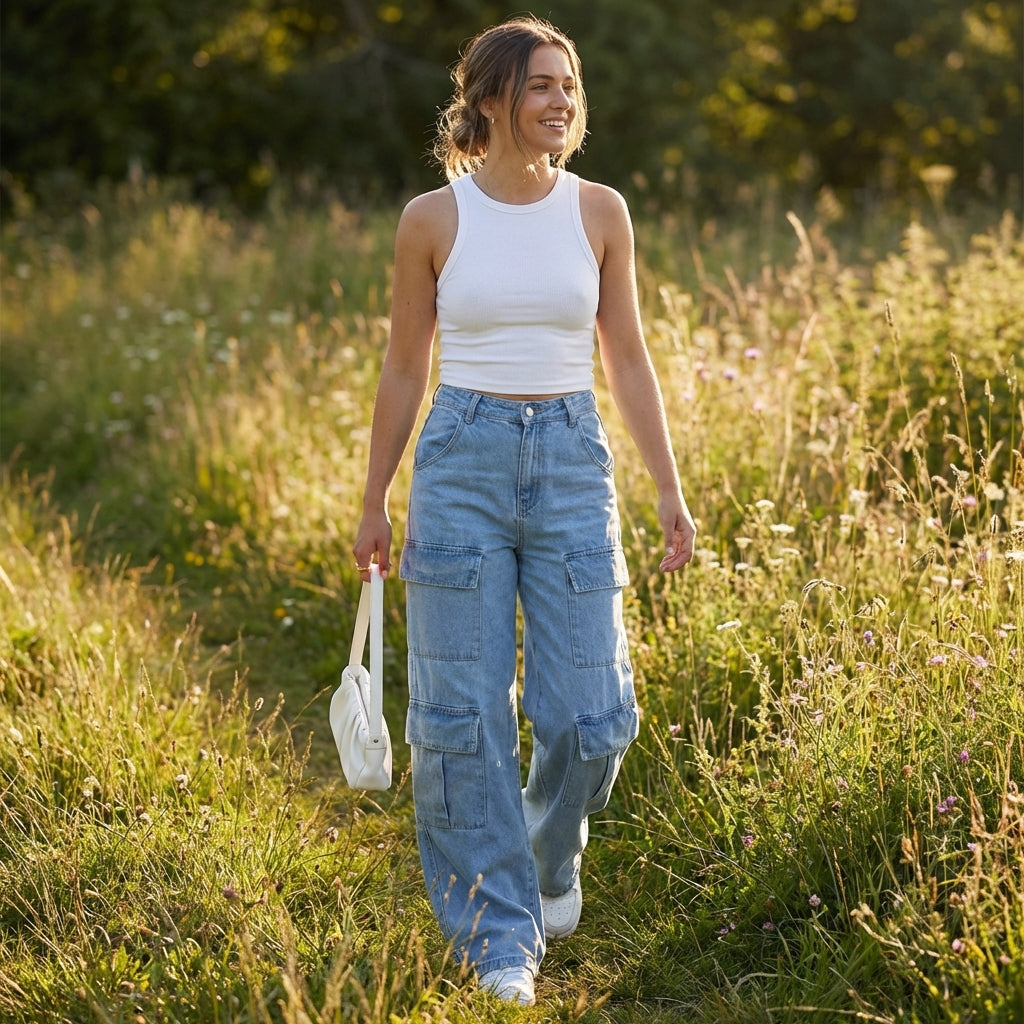 Olivia | Women’s Cargo Trouser With Multiple Cargo Pockets And Wide Leg | Street