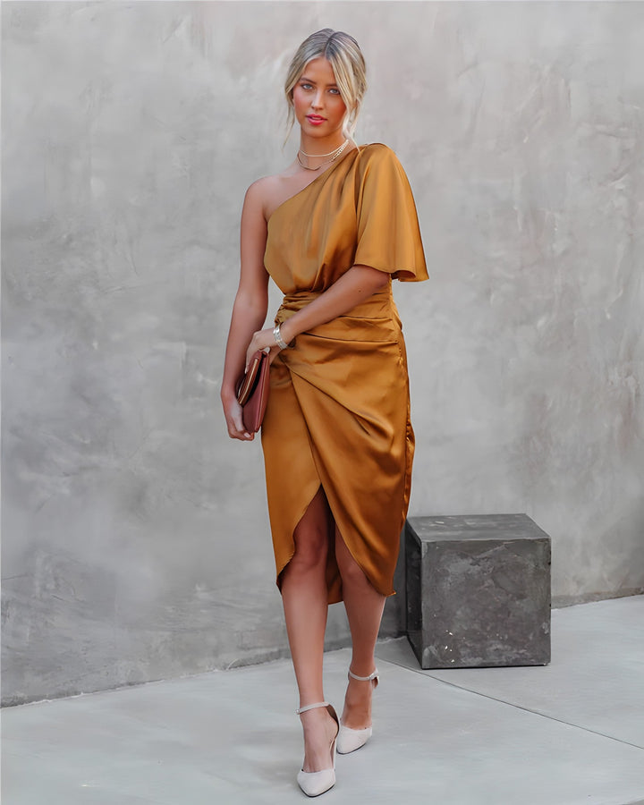 Olivia | Women's Cocktail Dress With One-Shoulder Neckline And Draped Waist | Elegant
