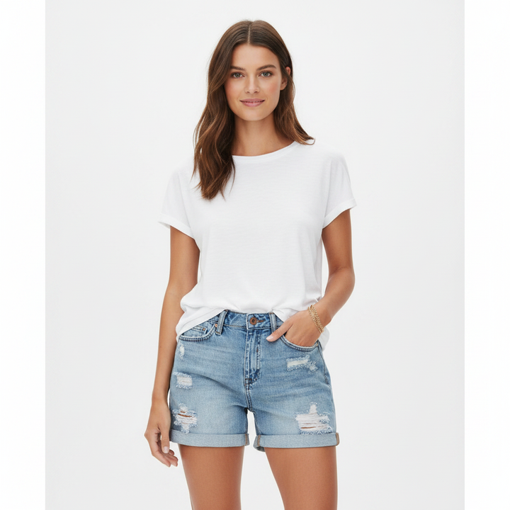 Olivia | Women's Denim Shorts With Distressed Detail And Rolled Hem | Casual