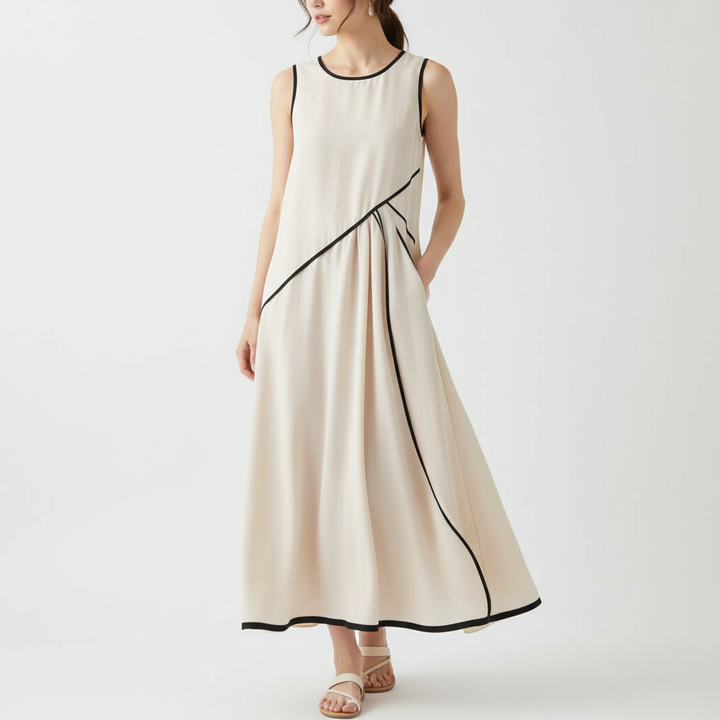 Olivia | Women's Draped Maxi Dress With Round Neck And Sleeveless Design | Elegant