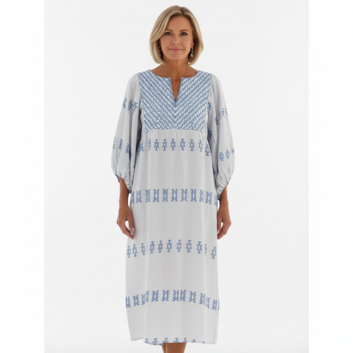 Olivia | Women's Embroidered Maxi Dress With V-Neckline And Long Sleeves | Bohemia