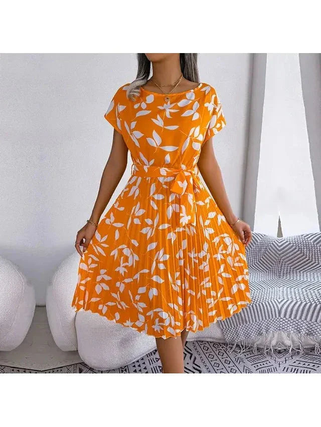 Olivia | Women’s Floral Dress With Tie Waist And Short Sleeves