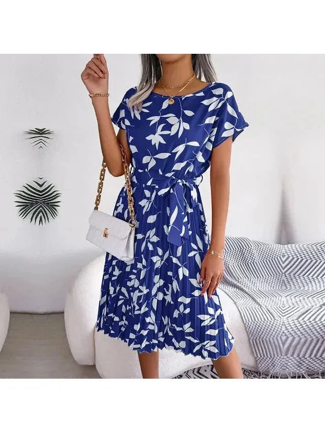 Olivia | Women’s Floral Dress With Tie Waist And Short Sleeves