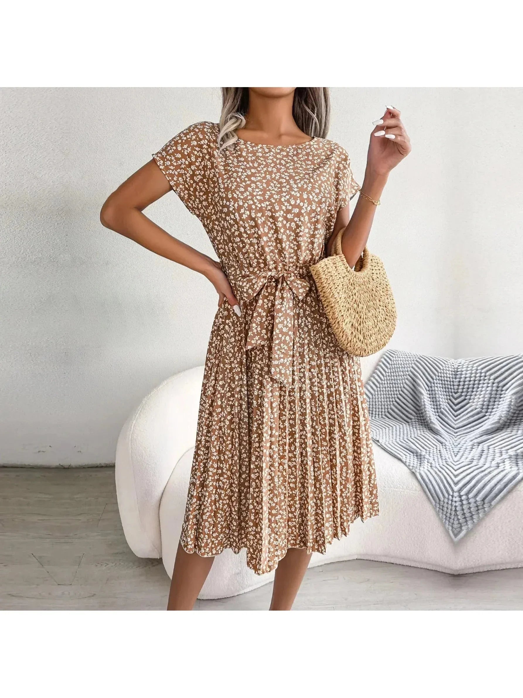 Olivia | Women’s Floral Dress With Tie Waist And Short Sleeves