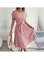 Olivia | Women’s Floral Dress With Tie Waist And Short Sleeves